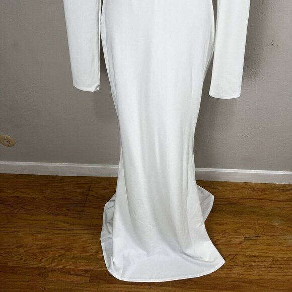 LULUS Extravagant Love White Backless Long Sleeve Ruched Maxi Dress Size Medium - Picture 3 of 10